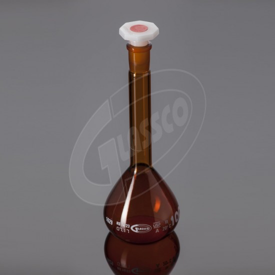 Volumetric Flasks, Amber Glass, Class-B, With PE Stopper, ISO 50ML 14/23