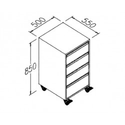 Laboratory Mobile Cabinet With 4 Drawers (500X550X850MM)