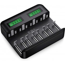 LCD Universal Battery Charger - 8 Bay AA AAA C D