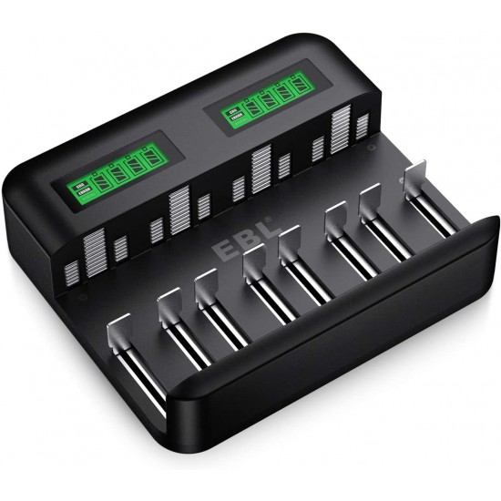 LCD Universal Battery Charger - 8 Bay AA AAA C D