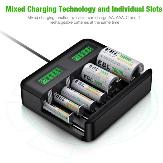 LCD Universal Battery Charger - 8 Bay AA AAA C D