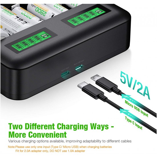 LCD Universal Battery Charger - 8 Bay AA AAA C D