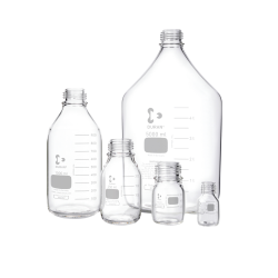 DURAN® Original GL 45 Laboratory Bottle, clear, with screw cap and pouring ring, PP, blue, 500 mL