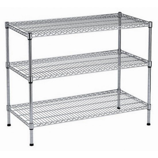 Store shelves Metal, stainless steel, 2 m high, containing 3 shelves Store shelves Metal, stainless steel, 2 m high, containing 3 shelves