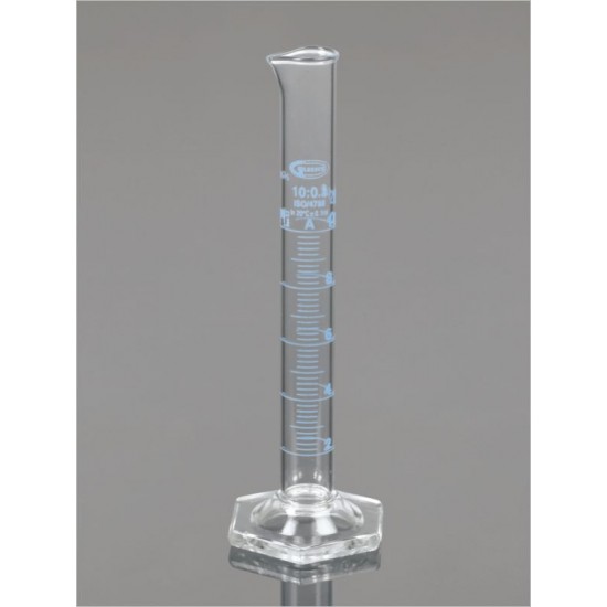 MEASURING CYLINDER, HEX BASE, WITH SPOUT, CLASS A, WITH BATCH CERTIFICATE, 50ML