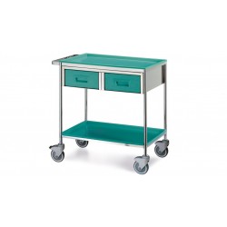 STAINLESS STEEL TROLLEY WITH 2 HORIZONTAL DRAWERS