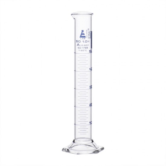 Measuring cylinder hexagonal base, with plastic stopper, class B 50 ml